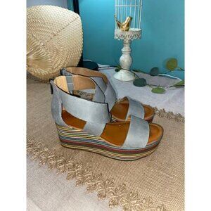 Blue Multicolored Wedge Back Zip size 5M Gwendolyn Leather Upper Wedges